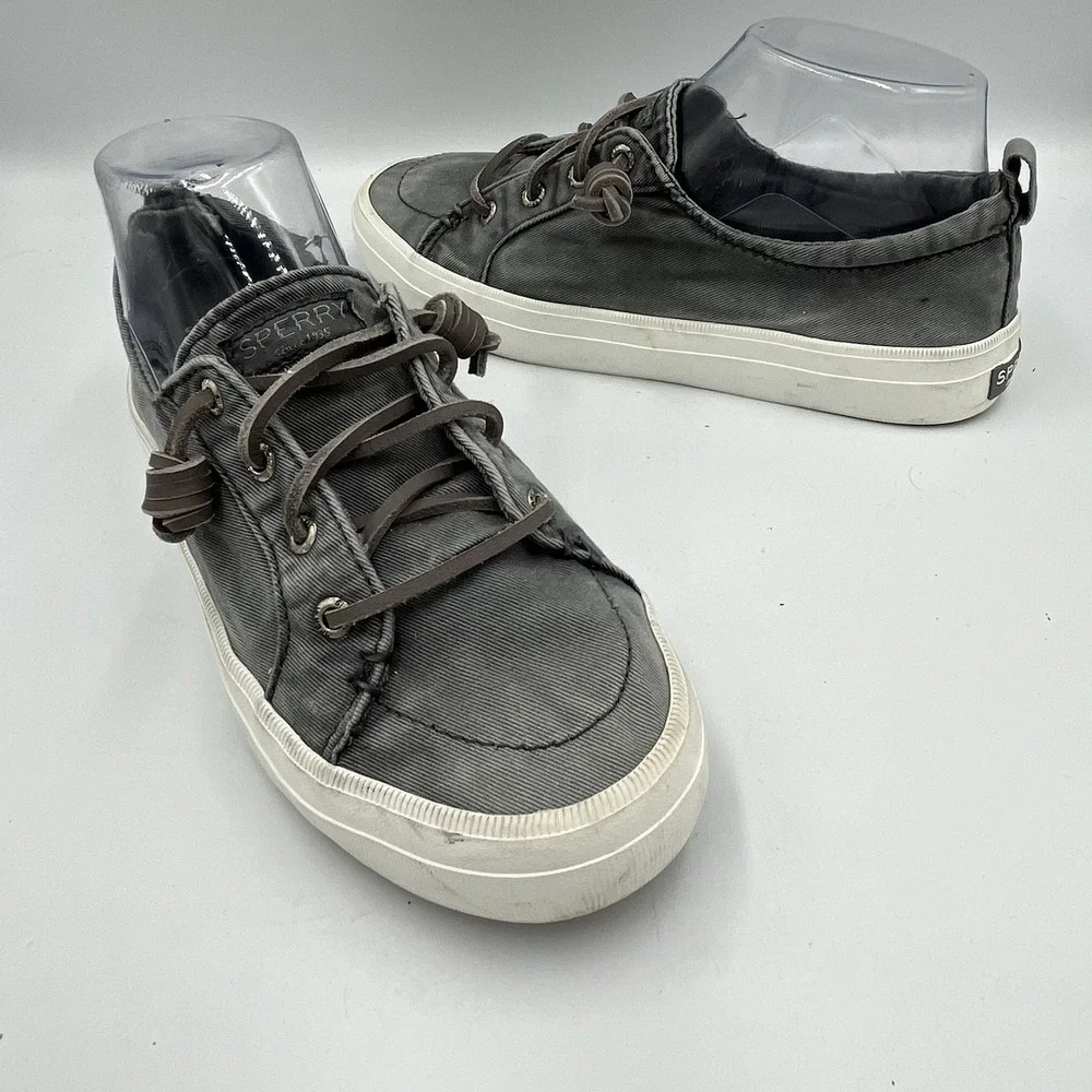 Sperry Women's Top Sider Boat Shoes Size 8.5 Blue Jean Gray Fabric Laces Slip On